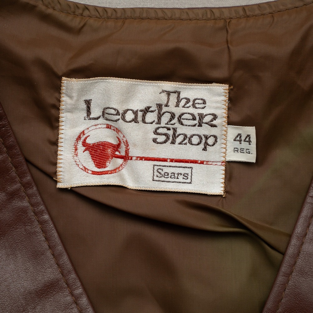 Vintage 70s 80s Sears Leather Shop Dark Brown Leather Vest 44 Reg Cowboy Western - Picture 3 of 9